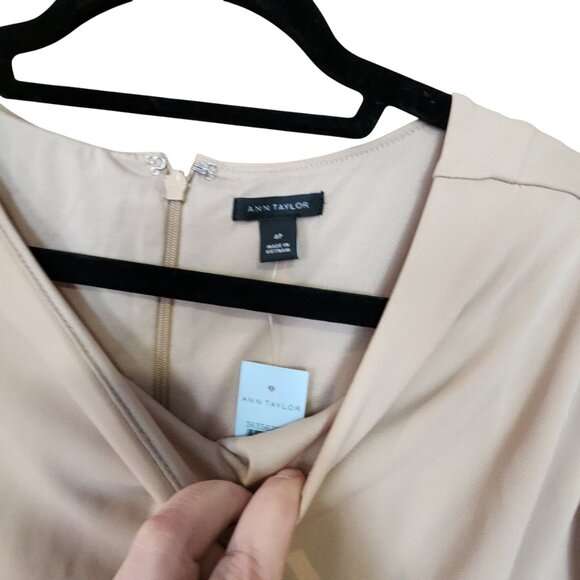 Ann Taylor Womens Beige Cap Sleeve Midi Dress W/ Belt Polyester Blend Size 4P NW - Picture 3 of 3
